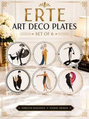 Erté Art Deco Collector Plates – Set of 6 Franklin Mint Decorative Plates